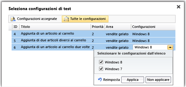 Assegnare le configurazioni ai punti di test.