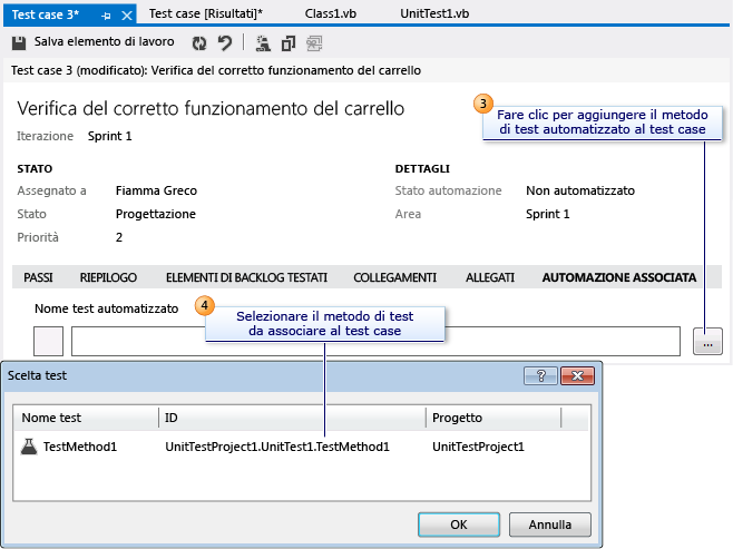 Associare l'automazione a un test case