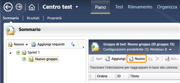 Creare un test case in un gruppo