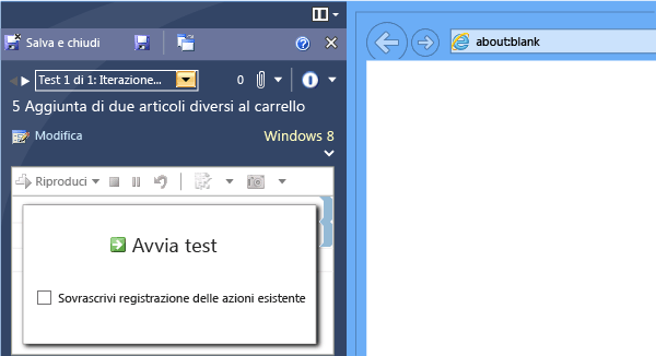 Avviare il test senza sovrascrivere la registrazione.