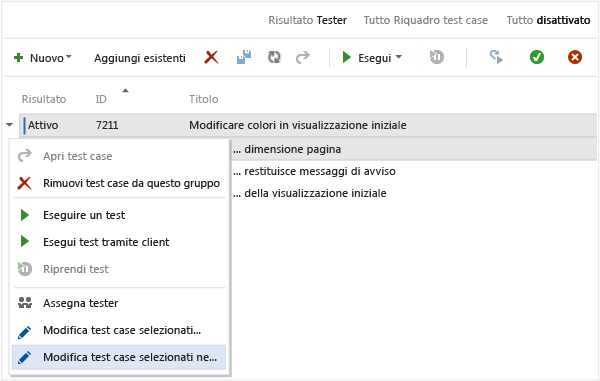 Selezionare i test case da modificare nella griglia