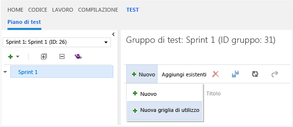 Creare nuovi test case usando la griglia