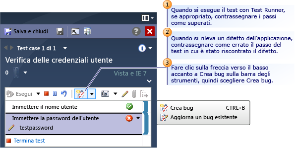 Invio di bug in Test Runner