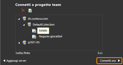 Espandere il nome del server e selezionare un progetto.