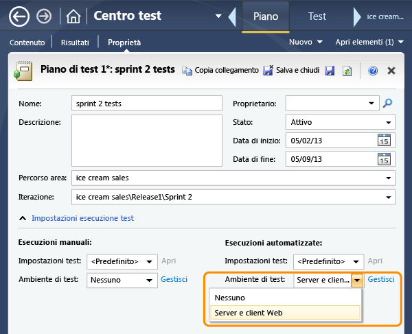 Proprietà per l'automazione del piano di test