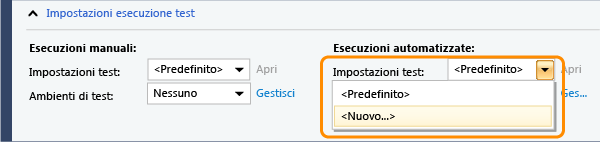 Nuove impostazioni test