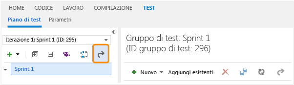 Dall'hub Test fare clic su Apri piano di test