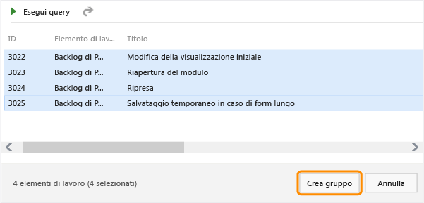 Selezionare gli elementi nell'elenco, quindi creare i gruppi.