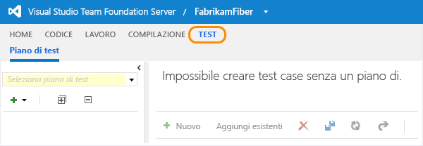 Scegliere l'hub di test da Team Web Access