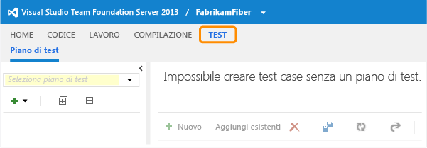 Scegliere l'hub di test da Team Web Access