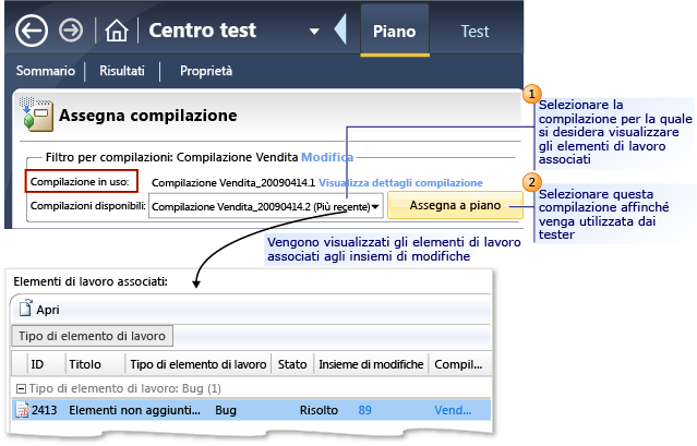 Selezionare una compilazione per il piano di test