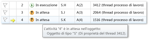 Attività in attesa e descrizione comando nella finestra Attività