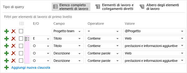 Editor per la query elenco semplice per filtrare le parole chiave