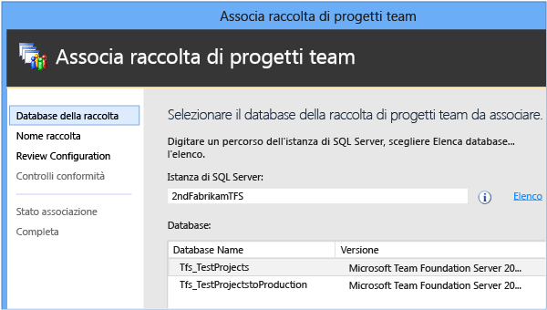 Scegliere il database della raccolta originale