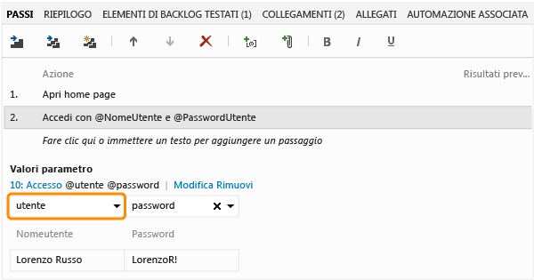 Selezionare il parametro condiviso da mappare nell'elenco a discesa