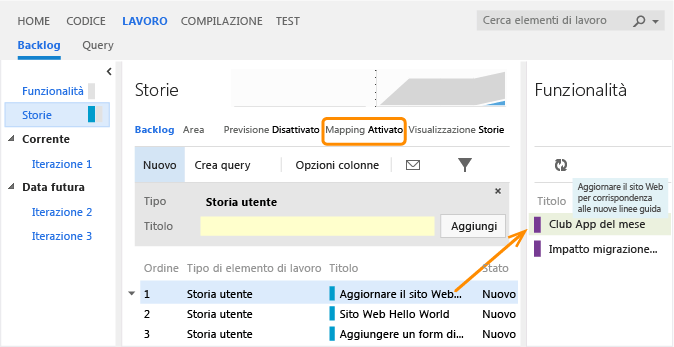 Eseguire il mapping di una storia utente a una funzionalità