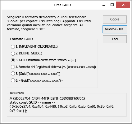 Generatore di GUID in Visual Studio