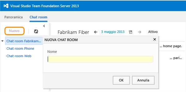 Collegamento Nuova nella pagina Chat room, finestra di dialogo Nuova chat room