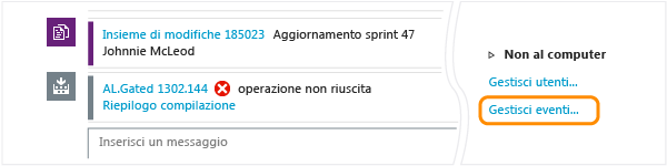 Collegamento Gestisci eventi nella pagina della chat del team