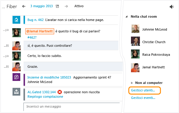 Collegamento Gestisci utenti nella pagina della chat del team