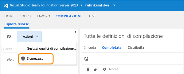 Collegamento Sicurezza nel menu Azioni nella pagina Compilazione