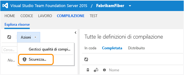 Collegamento Sicurezza nel menu Azioni nella pagina Compilazione