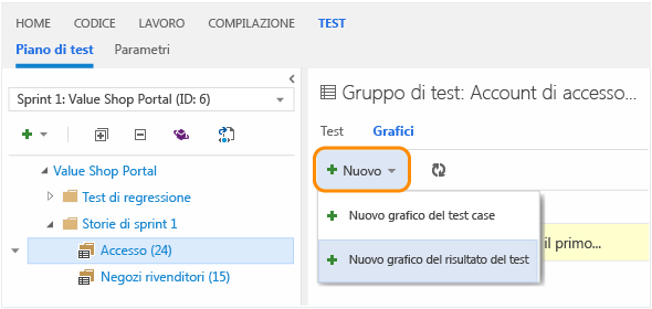 Scheda Grafici; fare clic su Nuovo