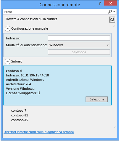 Finestra di dialogo Connessioni remote