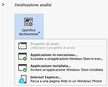 Scegliere la destinazione di analisi degli strumenti diagnostici