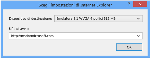 Specificare l'URL da visualizzare in Internet Explorer