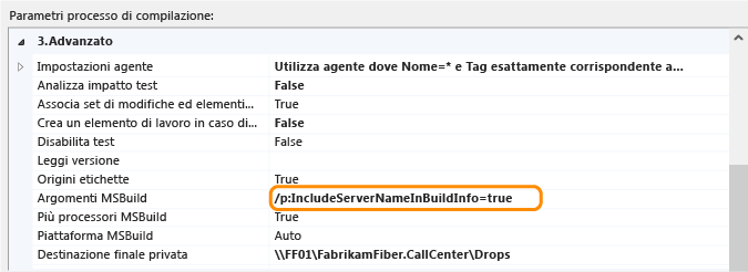 Includere le informazioni sul server di compilazione nella definizione di compilazione TFS 2013