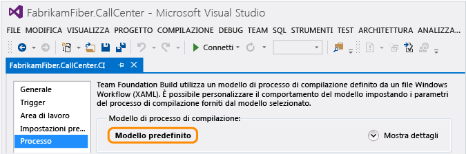 Scegliere un modello di processo di compilazione - TFS 2013