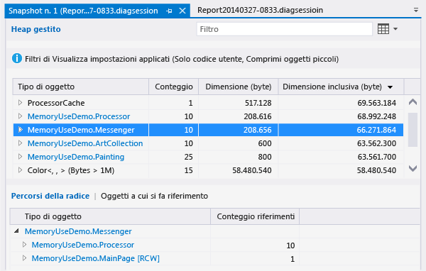 Report snapshot Utilizzo memoria