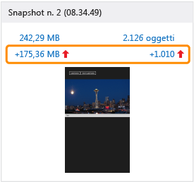 Collegamenti al report delle differenze in una visualizzazione snapshot