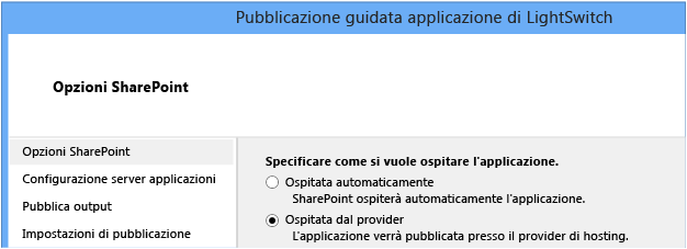 Pagina delle opzioni di SharePoint