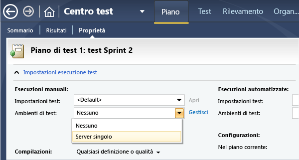 Nelle proprietà del piano di test, scegliere un ambiente lab.