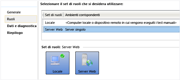 Nella scheda Ruoli, scegliere l'ambiente lab.