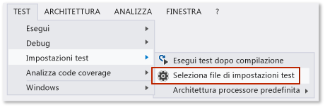 Impostare il file di impostazioni attive per unit test e test codificato dell'interfaccia utente