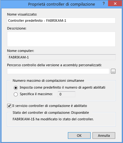 Finestra di dialogo Proprietà controller di compilazione