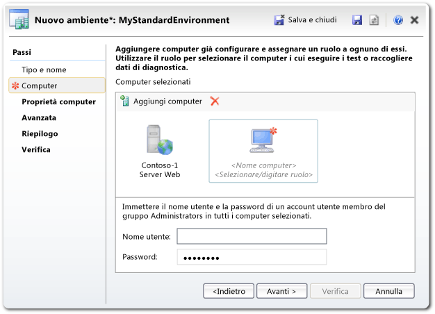 Procedura guidata nuovo ambiente: Aggiungere computer esistenti.