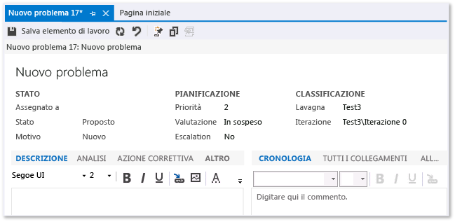 Form dell'elemento di lavoro problema CMMI