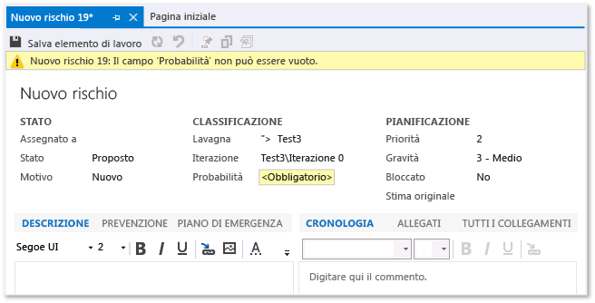 Form dell'elemento di lavoro rischio