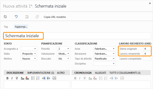 Form dell'elemento di lavoro attività CMMI