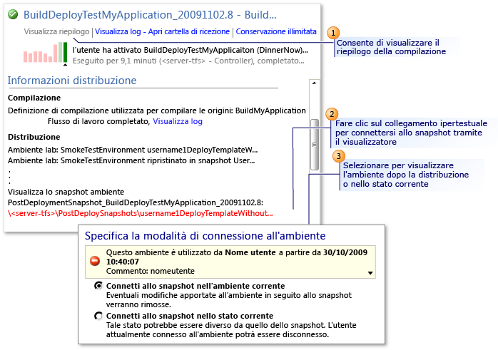 Connettersi all'ambiente dai risultati della compilazione