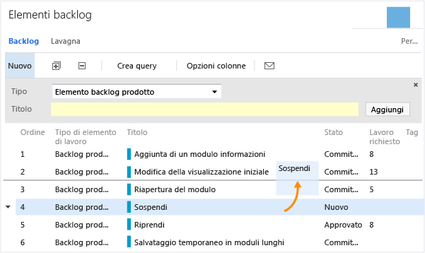 Riordinare elementi nell'elenco per illustrare la priorità.