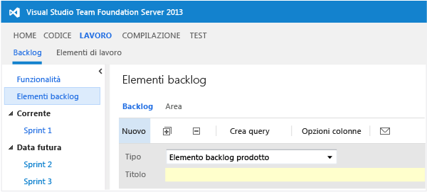 Aprire la pagina backlog del team