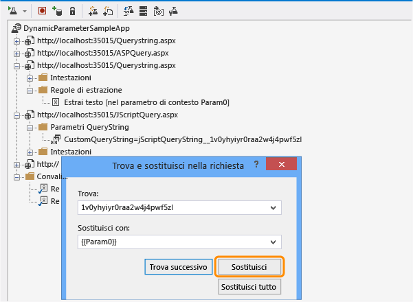 Sostituire il testo con il parametro