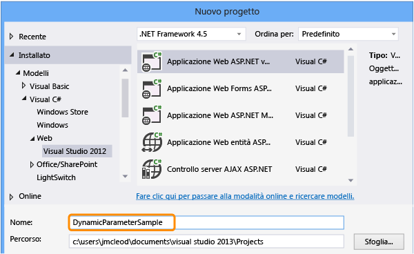 Creare un progetto di applicazione Web ASP.NET vuoto