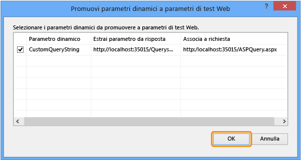 Promuovere il parametro dinamico rilevato