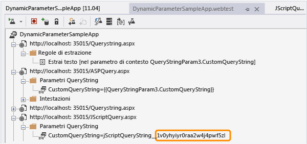 Parametro dinamico sospetto in CustomQueryString